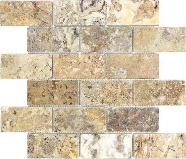 2x4 Antico Onyx Tumbled Travertine Brick Mosaic - tilestate