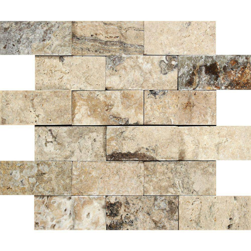 2x4 Split-faced Philadelphia Travertine Brick Mosaic Tile - tilestate