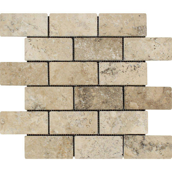 2x4 Tumbled Philadelphia Travertine Brick Mosaic Tile  For Kitchen Backsplash or Bathroom Wall and Flooring - tilestate