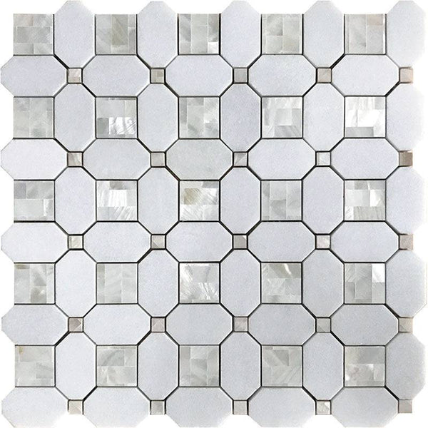 ALASKA ALASKAN PEARL Thassos/Shell Mosaic Tile - tilestate