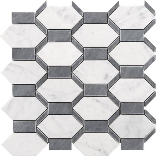 Bardiglio Carrara Marble Geo Special Design Mosaic Tile - tilestate
