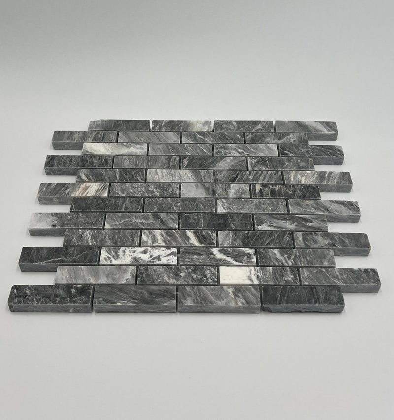 Bardiglio Grey Marble 1x3 Stacked Brick Mosaic Tile - tilestate