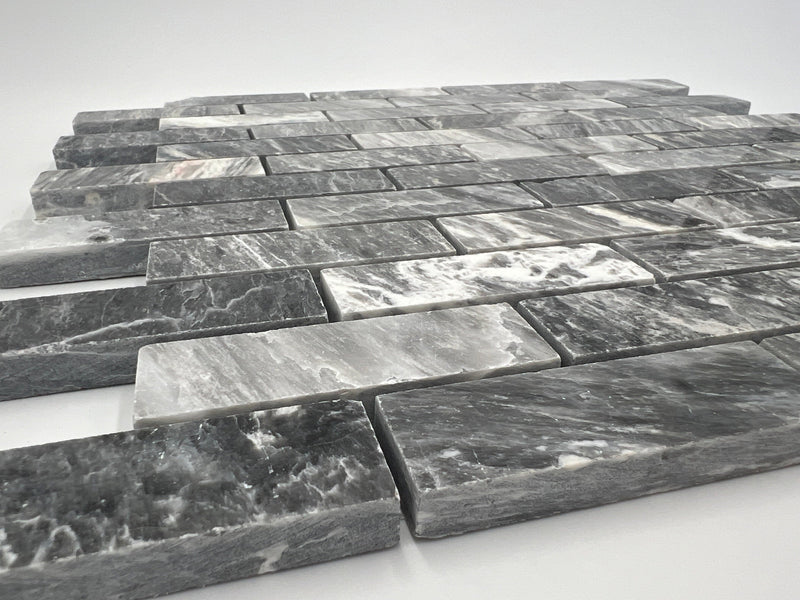 Bardiglio Grey Marble 1x3 Stacked Brick Mosaic Tile - tilestate