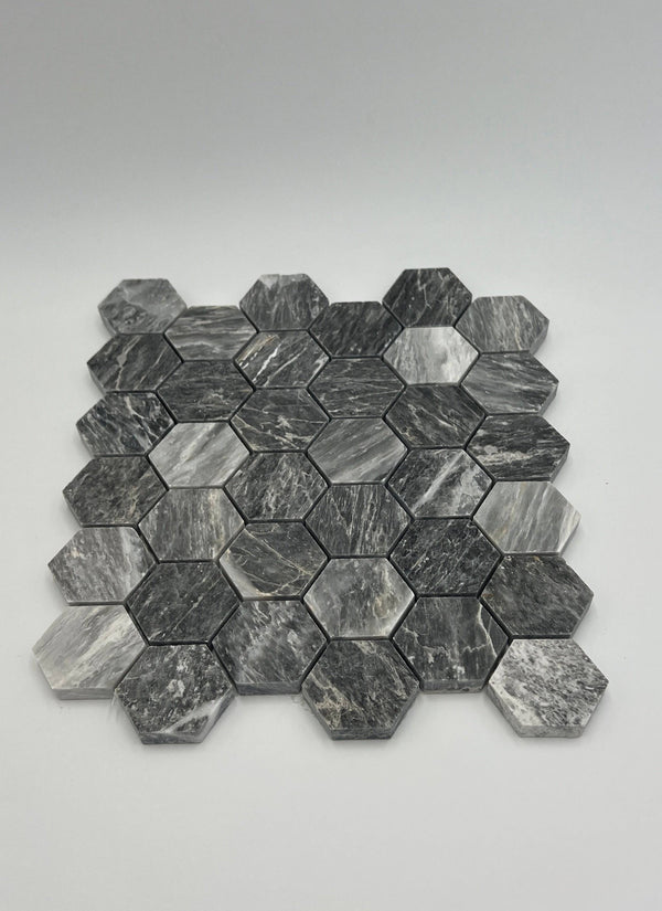 Bardiglio Grey Marble 2x2 Hexagon Mosaic Tile - tilestate