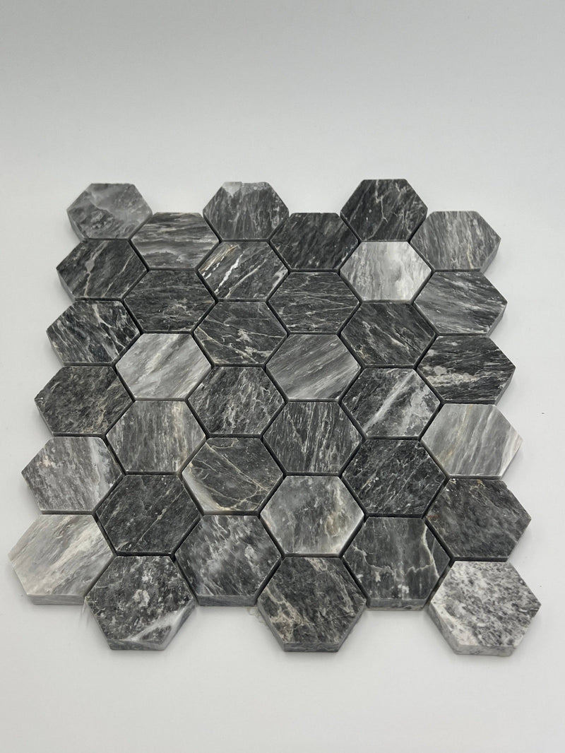 Bardiglio Grey Marble 2x2 Hexagon Mosaic Tile - tilestate