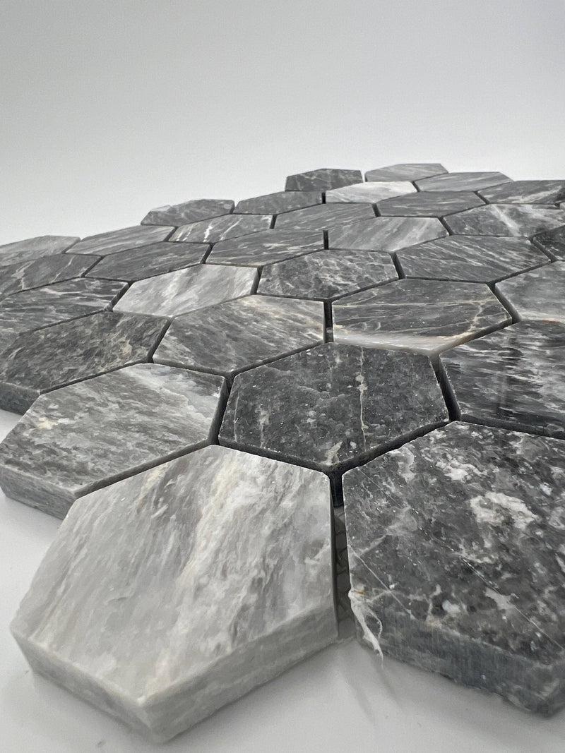 Bardiglio Grey Marble 2x2 Hexagon Mosaic Tile - tilestate