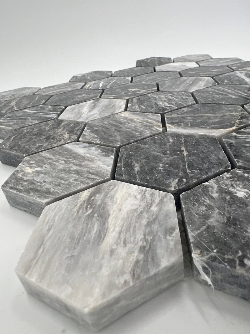 Bardiglio Grey Marble 2x2 Hexagon Mosaic Tile - tilestate