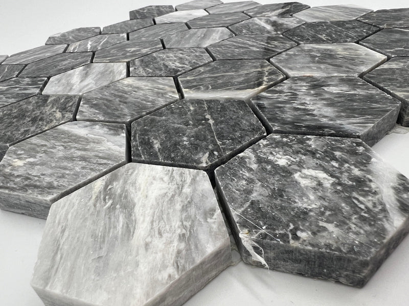 Bardiglio Grey Marble 2x2 Hexagon Mosaic Tile - tilestate