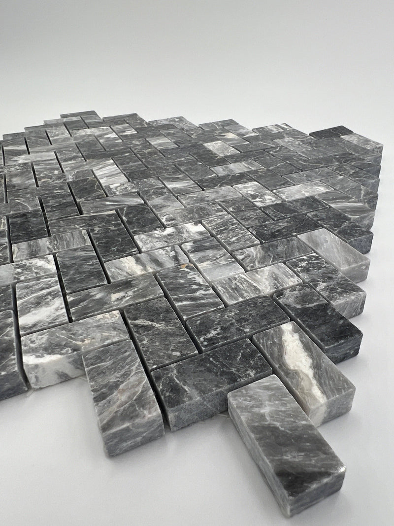 Bardiglio Grey Marble 5/8 x1 1/4 Mini Herringbone Mosaic Tile - tilestate