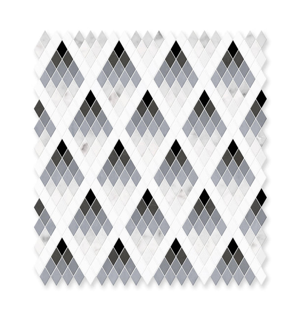 Black, Gray Gradient Thassos White and Gray Marble Mosaic Tile - tilestate