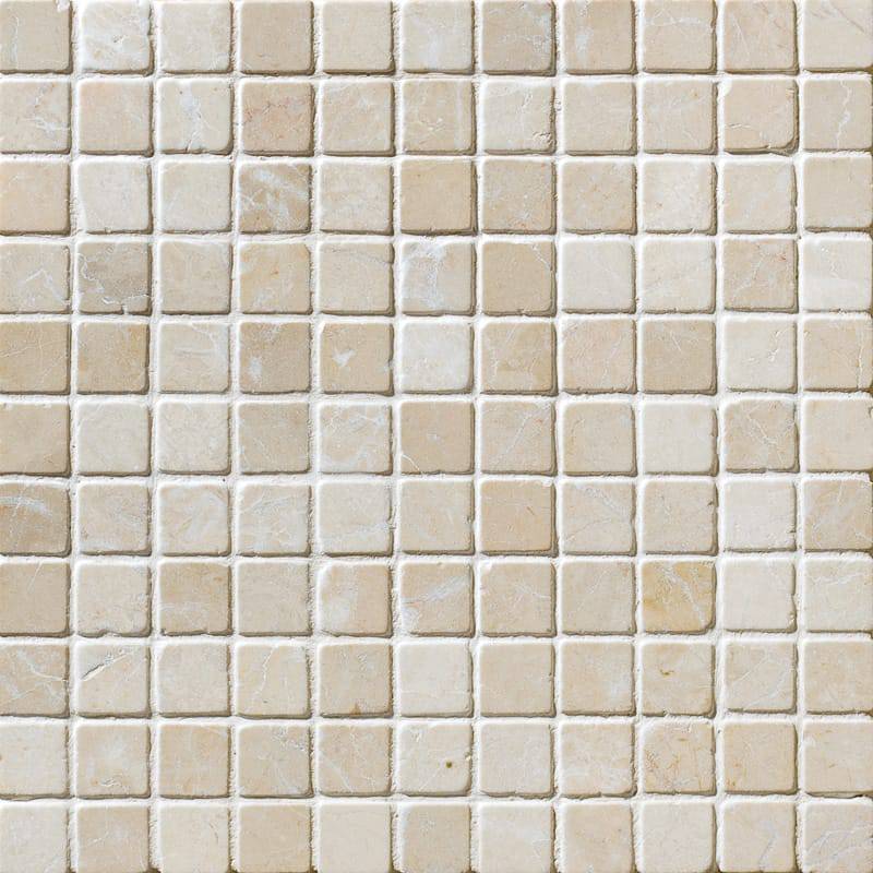Botticino Beige Marble 1x1 Tumbled Mosaic Tile - tilestate