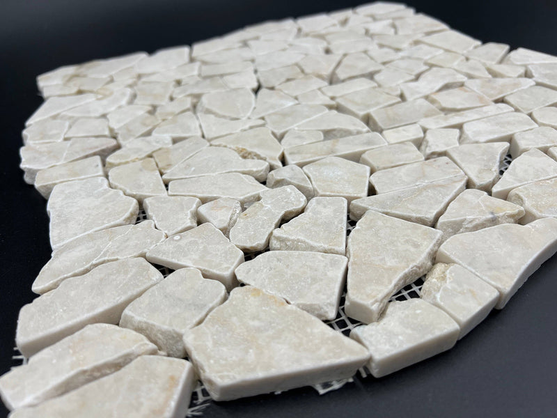 Botticino Marble Flat Pebble Broken Random Mosaic Tile - tilestate