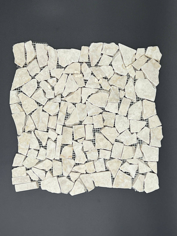 Botticino Marble Flat Pebble Broken Random Mosaic Tile - tilestate