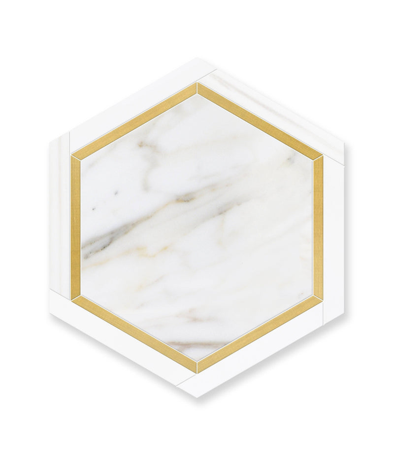 Calacatta Gold Honed Brushed Brass Dolomite Honed Hexagon - tilestate