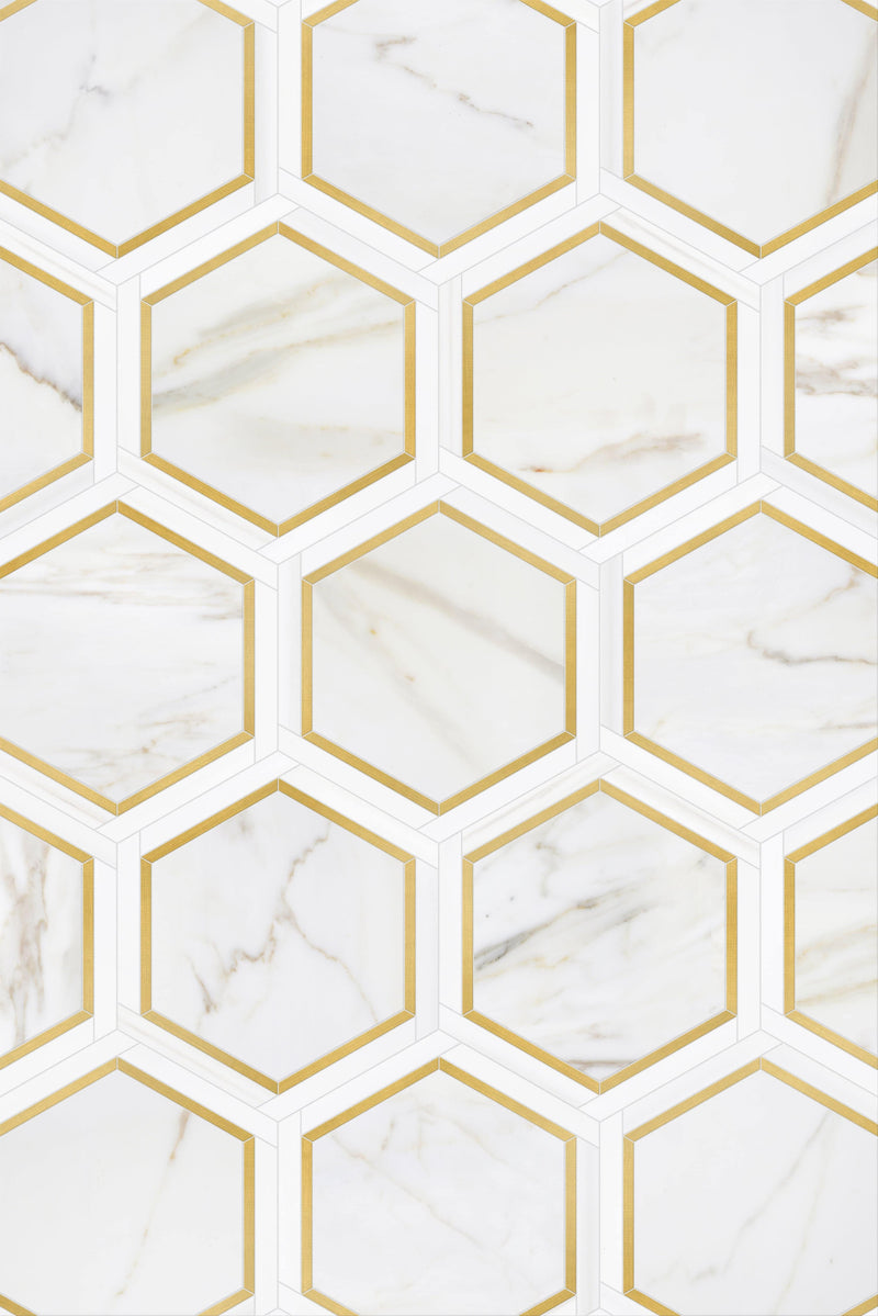 Calacatta Gold Honed Brushed Brass Dolomite Honed Hexagon - tilestate