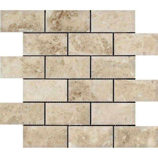 Cappuccino Marble 2x4 Polished Deep-Beveled Mosaic Tile - tilestate