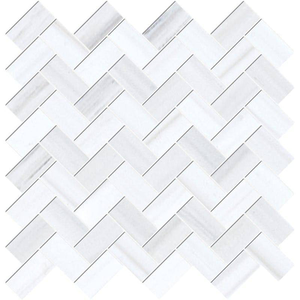 Dolomite Pearl Marble 1x2 Herringbone Polished Mosaic Tile - tilestate