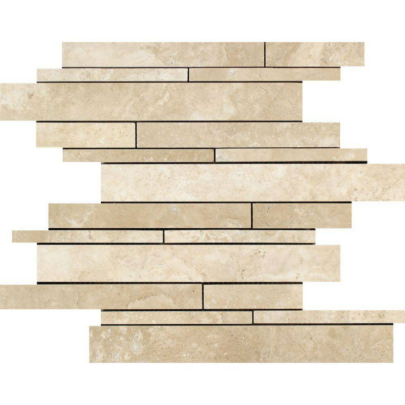 Durango Honed Travertine Random Strip Mosaic Tile - tilestate