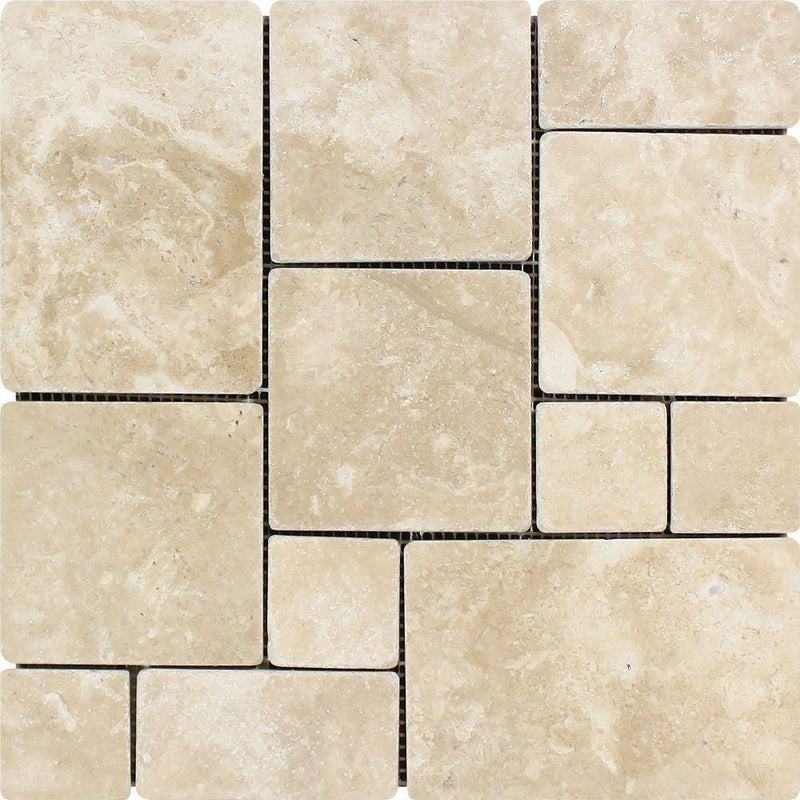 Durango Tumbled Travertine Mini Pattern Mosaic Tile (Non-Interlocking) - tilestate