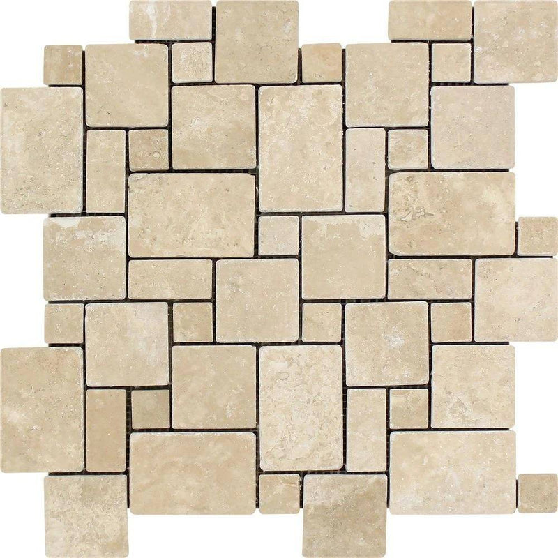 Durango Tumbled Travertine Mini Versailles Pattern Mosaic Tile - tilestate