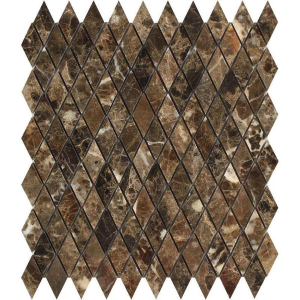 Emperador Dark Marble Polished 1x2 Diamond Mosaic Tile - tilestate