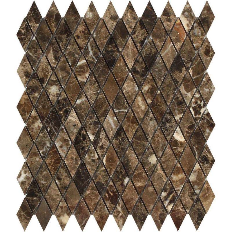 Emperador Dark Marble Polished 1x2 Diamond Mosaic Tile - tilestate