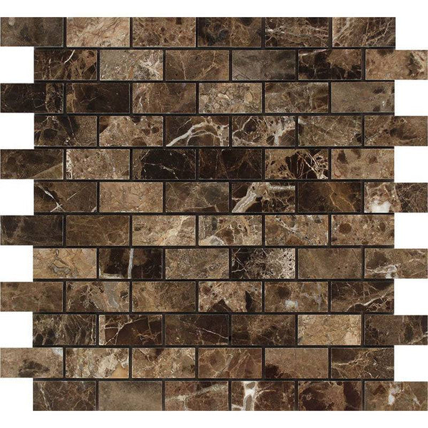 Emperador Dark Spanish Marble 1x2 Polished Mosaic Tile - tilestate