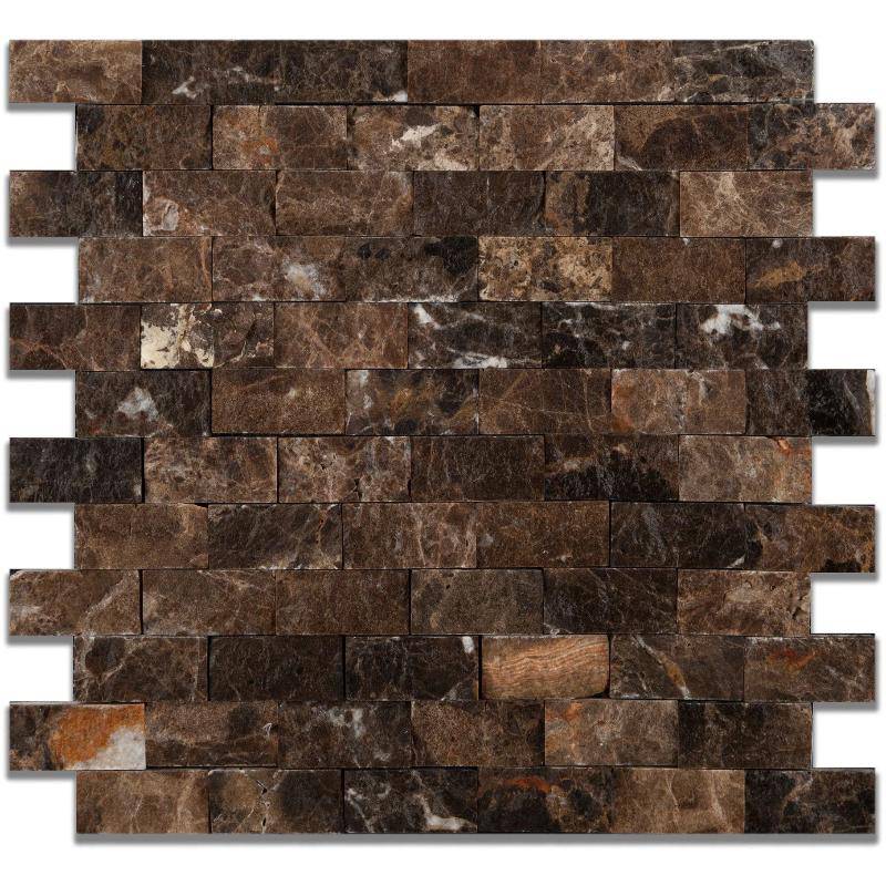 Emperador Dark Spanish Marble 1x2 Split Face Mosaic Tile - tilestate