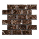 Emperador Dark Spanish Marble 2x4 Deep Beveled Polished Mosaic Tile - tilestate