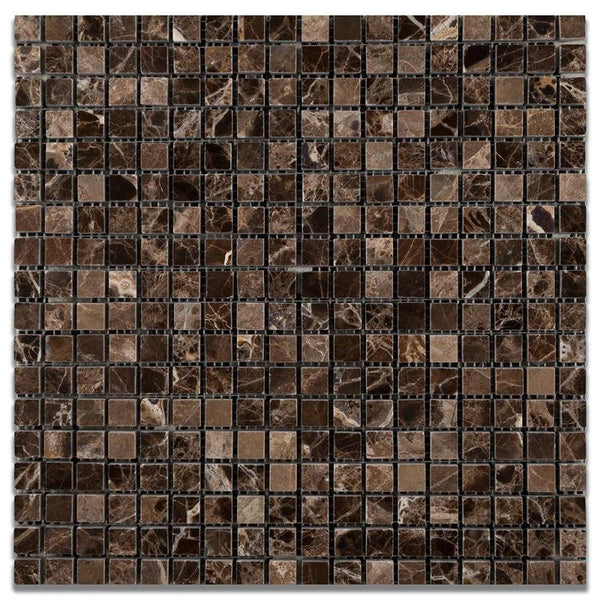 Emperador Dark Spanish Marble 5/8x5/8 Polished Mosaic Tile - tilestate