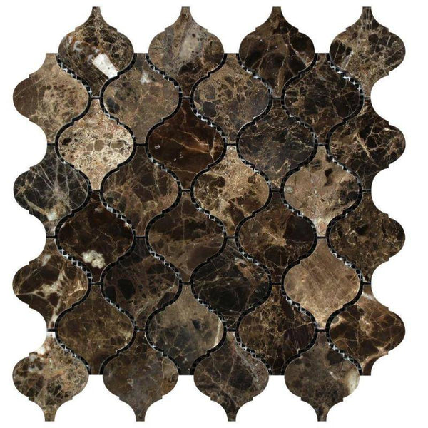 Emperador Dark Spanish Marble Lantern (Arabesque) Polished Mosaic Tile - tilestate