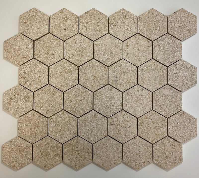Gascogne Beige 2x2 Hexagon Tumbled Limestone Mosaic Tile - tilestate