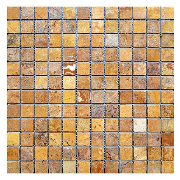 Gold Travertine 1x1 Tumbled Mosaic Tile - tilestate