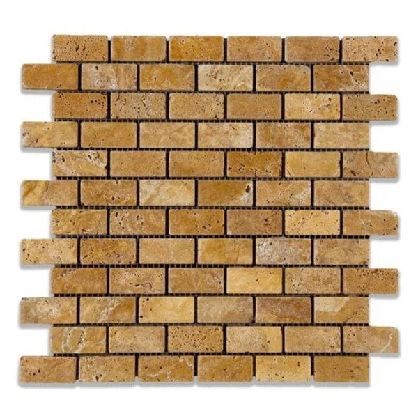 Gold Travertine 1x2 Tumbled Mosaic Tile - tilestate