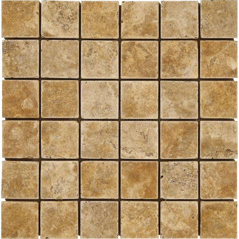 Gold Travertine 2x2 Tumbled Mosaic Tile - tilestate