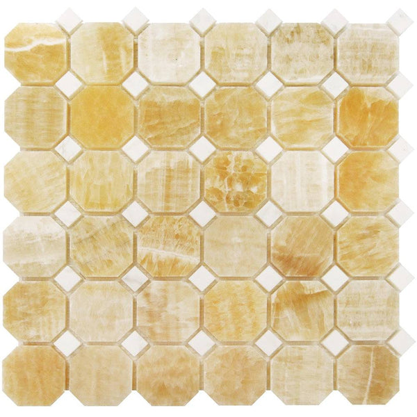 Honey Onyx Octagon with White Dots Polished Mosaic Tile - tilestate