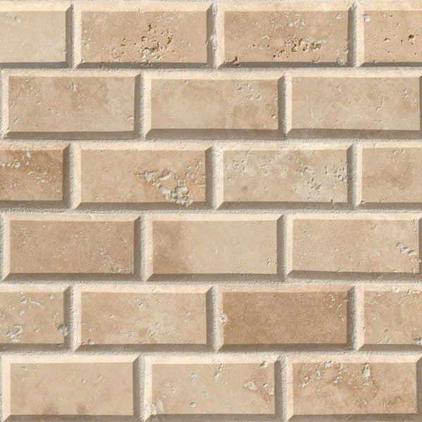 Ivory Travertine 2x4 Deep Beveled Mosaic Tile - tilestate