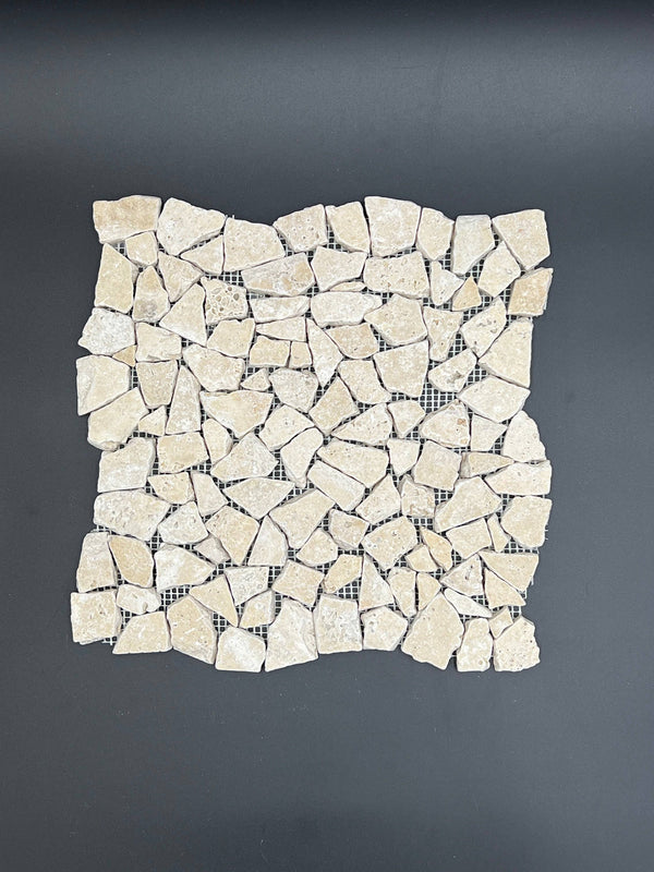 Ivory Travertine Flat Pebble Broken Random Mosaic Tile - tilestate