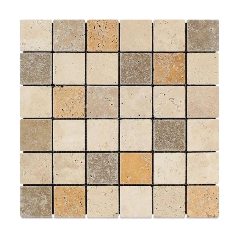 Mixed Travertine 2x2 Tumbled Mosaic Tile - tilestate