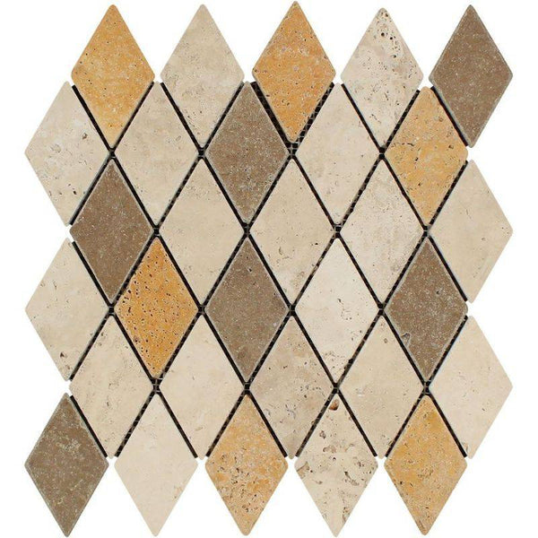 Mixed Travertine 2x4 Diamond Tumbled Mosaic Tile - tilestate