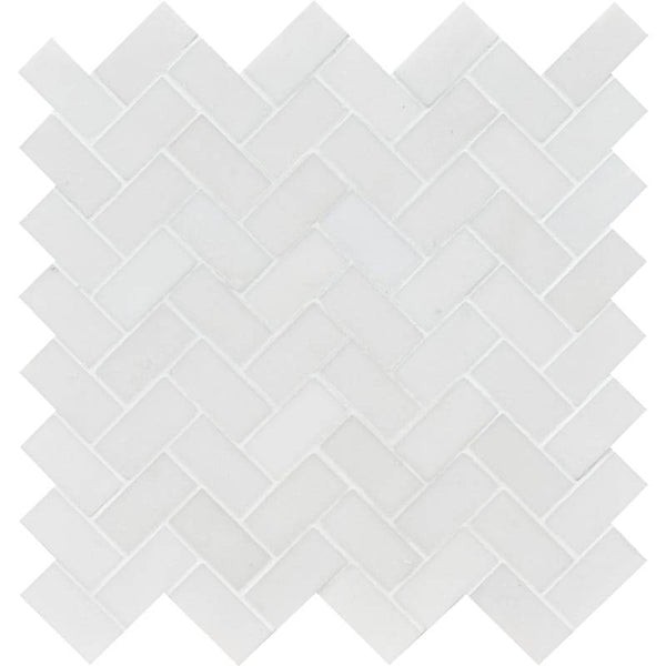 Mont Blanc White Marble 1x2 Herringbone Honed Mosaic Tile - tilestate