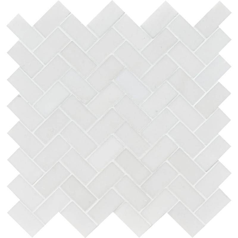 Mont Blanc White Marble 1x2 Herringbone Honed Mosaic Tile - tilestate