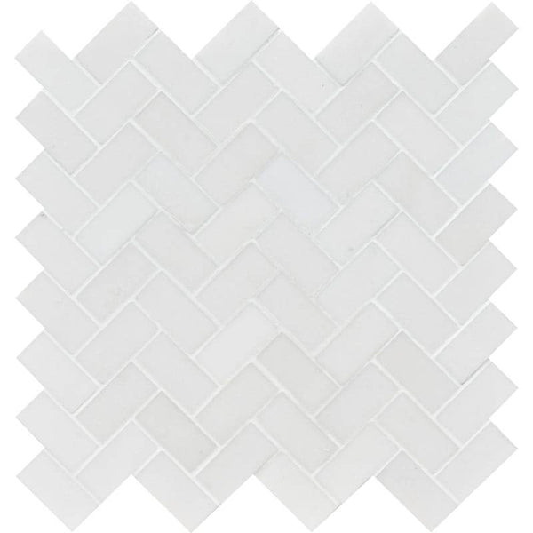 Mont Blanc White Marble 1x2 Herringbone Polished Mosaic Tile - tilestate