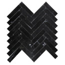 Nero Marquina Marble 1x4 Herringbone Honed Mosaic Tile - tilestate