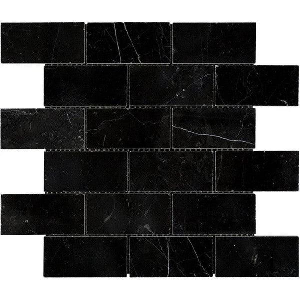 Nero Marquina Marble 2x4 Polished Mosaic Tile - tilestate