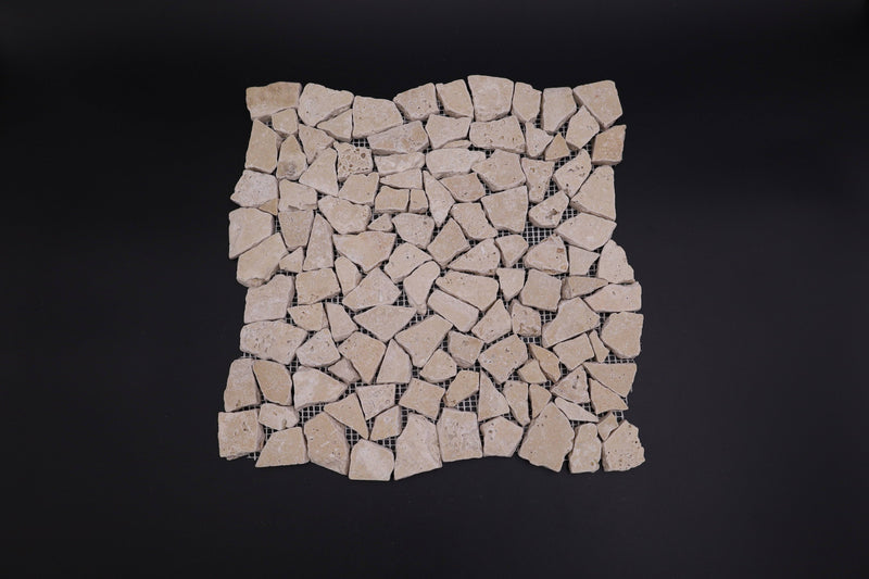 Noce Travertine Flat Pebble Broken Random Mosaic Tile - tilestate