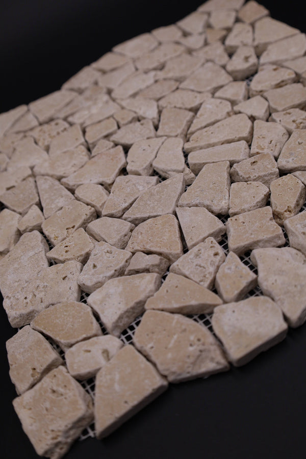 Noce Travertine Flat Pebble Broken Random Mosaic Tile - tilestate