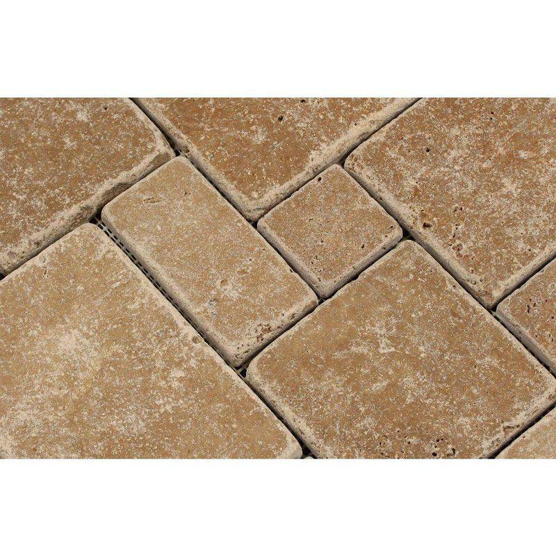 Noce Travertine Mini Pattern Tumbled Mosaic Tile - tilestate