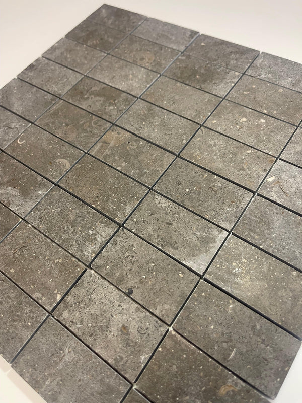 Nova Blue Limestone 1 1/4 X 2 1/4 Honed Stacked Mosaic Tile - tilestate