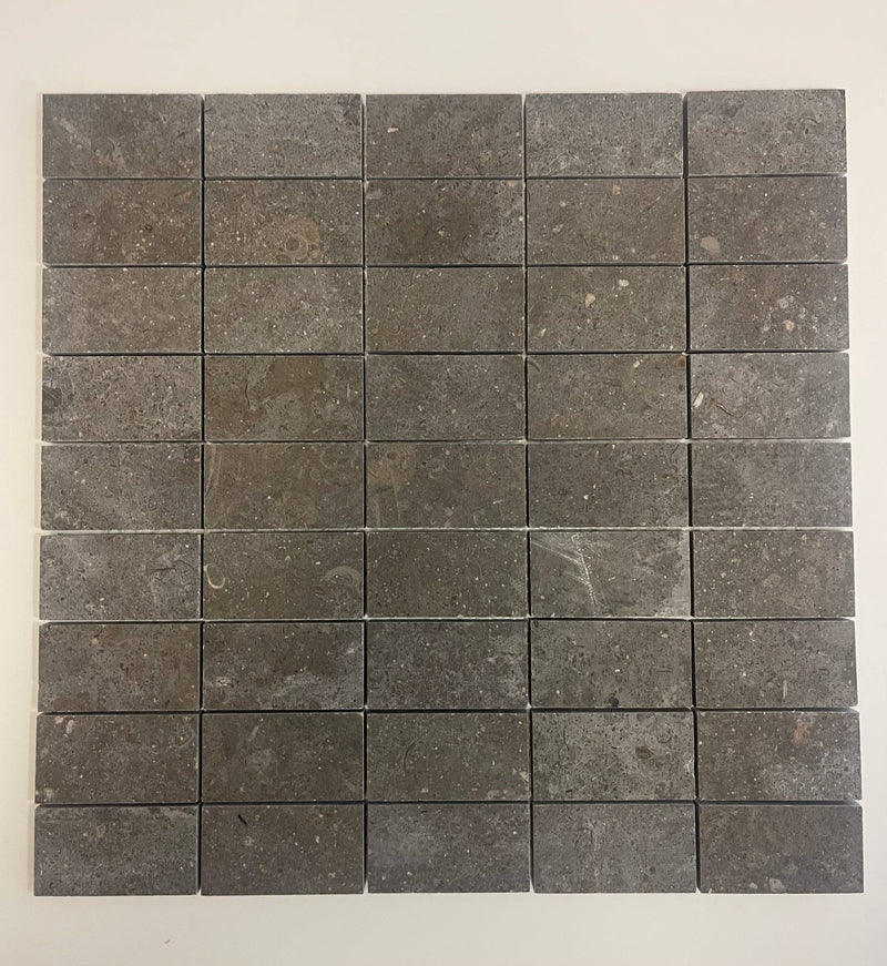 Nova Blue Limestone 1 1/4 X 2 1/4 Honed Stacked Mosaic Tile - tilestate